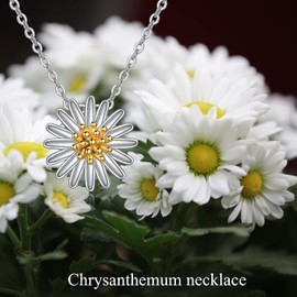 AXELUNA Daisy Flower Necklace 925 Sterling Silver Daisy Pendant Necklaces Unique Jewelry Gift for Women Girls Daughter Sister Wife, Sterling Silver