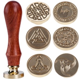 6 PCS Celtic Knot Wax Seal Stamp Set 0.98'' Each-Walknut, Vegvisir Compass,Odin,Thor Hammer,Wolf Knot,Shield Knot,Sealing Wax Stamp Gift Box Set for Invitations Gift Packing