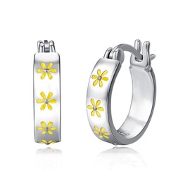 Daisy Hoop Earrings 925 Sterling Silver Daisy Huggie Earrings Hypoallergenic Daisy Hoop Huggie Earrings Daisy Jewellery Gift for Women Girls