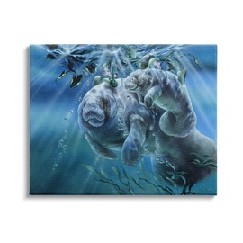 Stupell Industries Manatees Underwater Sun Rays Canvas Wall Art, Design by Linda Thompson