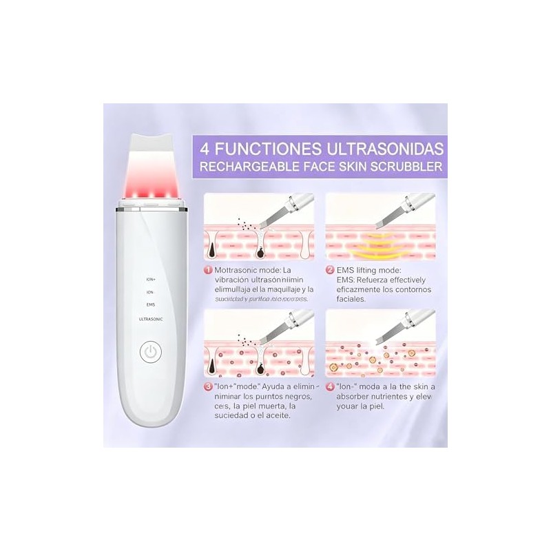 Peeling ultrasónico facial LOTOVERDE 4‑modos – Limpieza profunda y lifting