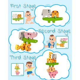 Vaiheng Toys for Toddlers 1-3, Montessori Toys for 1 2 3 4 Year Old Boys & Girls, Toys Age 2-4 0-2 Kids Baby, 1 2 3 Year Old Girls Boys Gifts, Wooden Animal Blocks Stacking Education Puzzles Toys