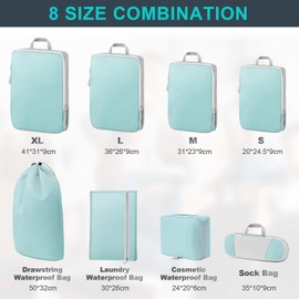 Lannvan Suitcase Organiser Set, 8 Pieces, Space-Saving Packing Cubes Compression, blue