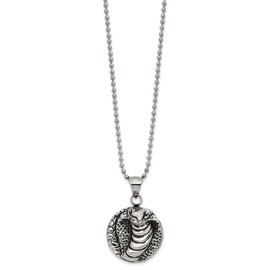 Real Stainless Steel Men's Vintage Antiqued and Cobra 22in Pendant Necklace Charm Chain - with Secure Lobster Lock Clasp 22"
