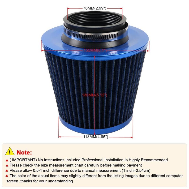 Blue 3" Inlet High Flow Clamp-On Cold Air Intake Filter