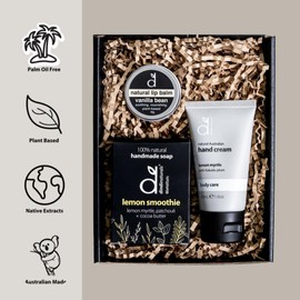 Dindi Naturals Revive Gift Box | lemon myrtle hand cream | lemon smoothie soap | cocoa butter lip balm |made with pure essential oils | natural skincare | relaxation and soothing aromatherapy