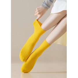 DONBIQI Yellow Socks for Women, Soft Combed Cotton Socks (US, Numeric, 5, 9, Regular, Regular, Yellow_3 pairs)