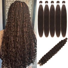 Dark Brown Curly Braiding Hair Pre stretched Hair Extensions for Bohemian Ez Braid Micro Synthetic Curly Deep Wave 26inch