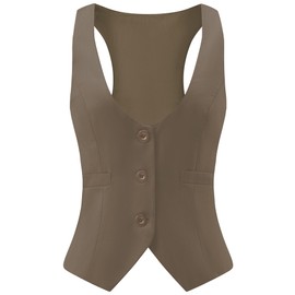 V VOCNI Suit Vest for Women Waistcoat Vest Vintage Steampunk Dressy Casual Racerback Vests Jacket Coffee Small