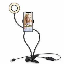 Coret Flashes Selfie LightsRing Light Mini Desk Fill Lights Clamp Stand Mount with Smartphone Holder for Living Show (Black)