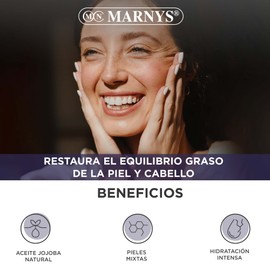 MARNYS Jojoba Oil, 100% Natural Repair Oil, Oil for Oily or Mixed Skin and Hair, Moisturising for Hair, Face, Cuticles, Body and Nails - Bottle 50 ml