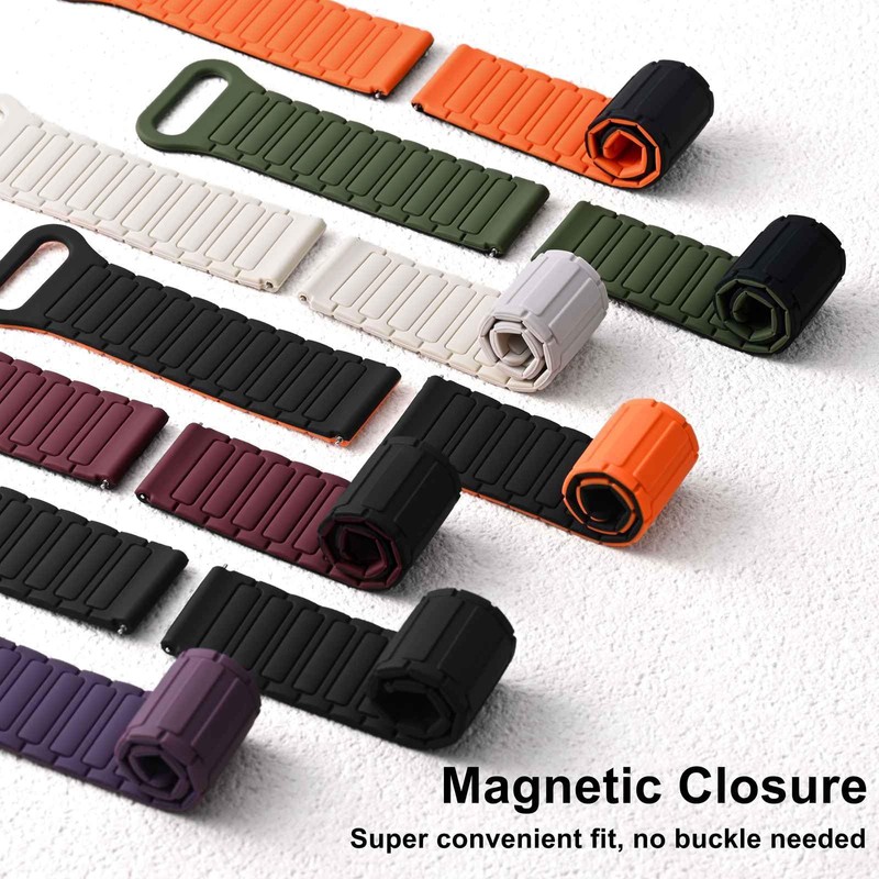 WOCCI 22mm Magnetic Silicone Watch Band, Tactile Ridged Texture, Quick