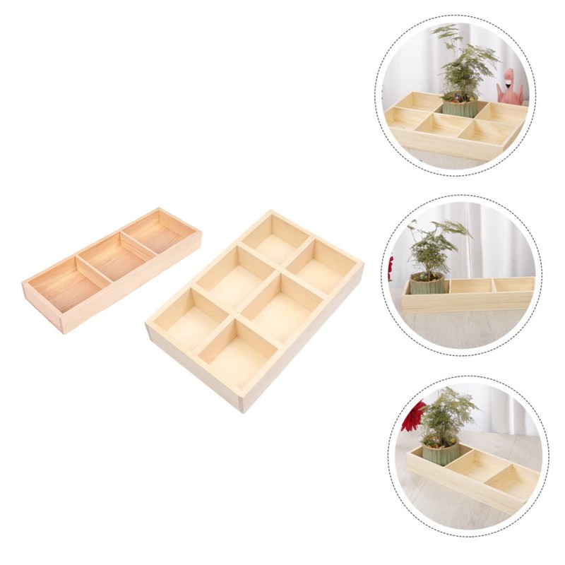 Kisangel 2pcs Wooden Desktop Storage Box Multi-Compartment Flowerpot Holders for