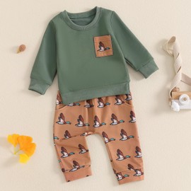 Kids Baby Boys Duck Hunter Clothes Mallard Duck Sweatshirt Pullover Solid Color Pant 2Pcs Toddler Hunting Baby Outfit (Green, 18-24 Months)
