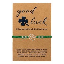 SCRDPRAD St. Patrick Green Shamrock Crystal Bracelet for Men Women Men Adjustable Irish Lucky Leaf String Bracelets With Message Card Holiday Gifts Jewelry-D