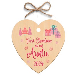 Second Ave First Christmas as an Auntie Wooden Hanging Heart Christmas Xmas Tree Decoration Bauble