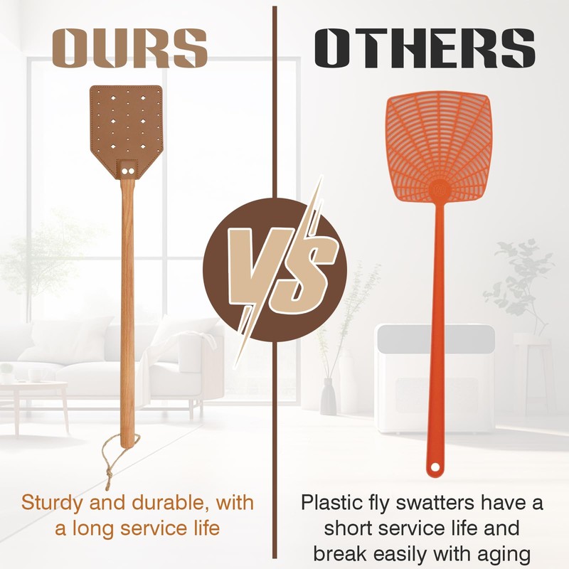 ZOCONE 3 Pack Leather Fly Swatters with Lanyard, Sturdy Fly