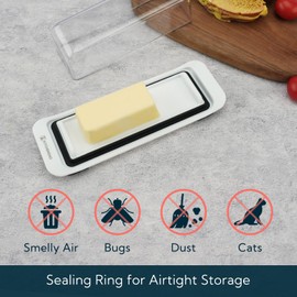 KITCHENDAO Airtight Butter Dish with Lid for Countertop and Refrigerator Door Shelf, Butter Keeper, Plastic Butter Holder Tray Container for West/East Coast Butter, White
