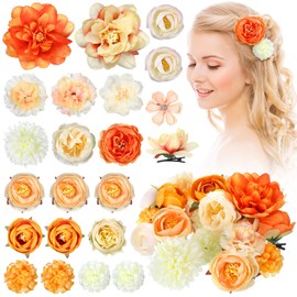 21 Pinzas para Cabello de Flores de Rosa Pasadores de Pelo Mujer Accesorios de Cabello de Flores Horquillas de Pelo de Garra de Novia Boho Tocados con Broche Alfiler para Bodas Niñas (Naranja)