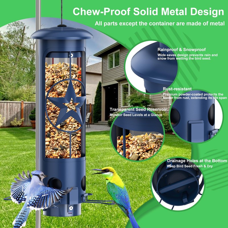 Squirrel Proof Bird Feeders for Outdoors with Weight-Activated, 3LB Large
