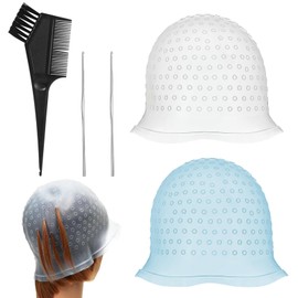 keyxer 2 Stück Silikon Highlight Kappe, Strähnenhaube mit 2 Stahlnadel und 1 Haarfärbekamm, Strähnchenhaube Haare Färben Hervorhebung, Die Haarstyling Werkzeuge für Frauen und Mädchen Bläst