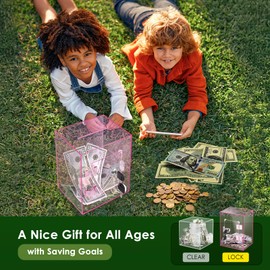 X-Large Piggy Bank for Adults Kids, Vcertcpl Acrylic Clear Piggy Bank with Key Money Saving Box for Cash Saving, Openable Adults Bank for Real Money Bank Coin Bank Change Jar (Pink)