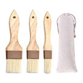 CYNOSURETECH 3 Pieces Of Baking Brushes With 1 Storage Bag, Barbecue Brush, Wooden Handle Oil Brush, Baking Tools, Kitchen Supplies