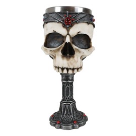 Ebros Gift Macabre Medieval Skull With King Crown Red Diadem Gems Gothic Cathedral Sculpted Ossuary Graveyard Wine Goblet Chalice Drinkware Serveware Bar Kitchen Party Hosting Figurine