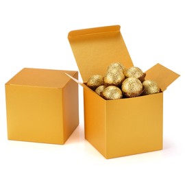 Quotidian 12pcs Glitter Pearlescent Paper Gift Favor Boxes with Lids 4x4x4 (Gold)