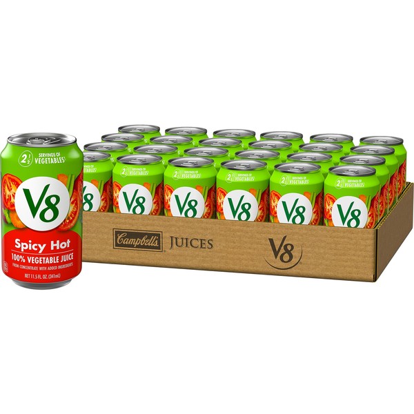 V8 Spicy Hot 100% Vegetable Juice, 11.5 fl oz Can (Pack of 24)