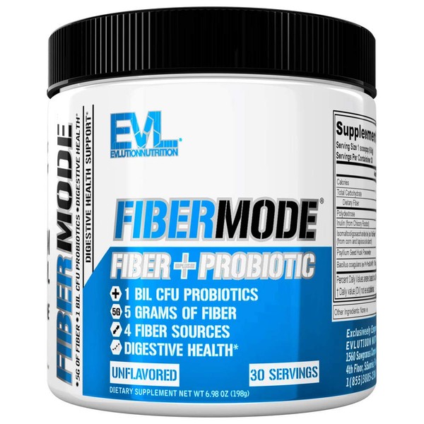 Evlution Nutrition FiberMode Fiber Plus Probiotic - 5 Grams of Fiber, Digestive Health, 1 Billion CFU Probiotics, Immune Support, 30 Servings, Unflavored