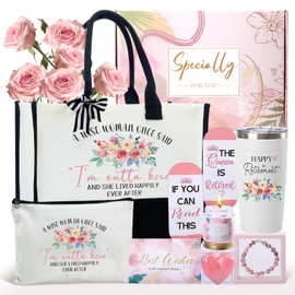 IANFEPH Happy Retirement Gifts for Women, Thank You Gifts Bag Basket for Mother Coworker Teacher Nurse Boss Friend Grandma Retirees Female Retired Gift with Canvas Tote Bag Tumbler Socks