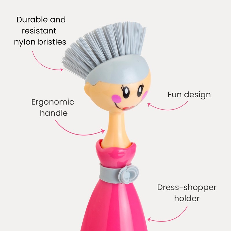 Vigar Dolls Dish Brush with Ergonomic Handle and Dress-Shaped Brush