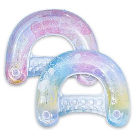SpaceTime Paquete de 2 flotadores de piscina para adultos, silla flotante inflable con purpurina con soportes dobles para tazas, hamaca de agua resist