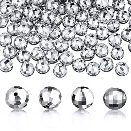 Poen 200 Pcs Disco Ball Beads Round Silver Reflective Mirrorball Charms Mini Disco Ball Bracelet Necklace Jewelry Earrings Making Pendants for 70s 80s Costume DJ Party DIY, 10mm, 8mm(8 mm)