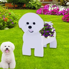 strolfay Bichon Frise Dog Planter Plant Pots,Cute Garden Dog Flower Planter,Large Dog Planters Birthday Gifts for Women,Office,Indoor/Outdoor Decor（9.84 * 9.06 * 17in）