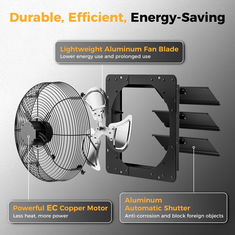 CAMMOO 14 Inch EC Motor Shutter Exhaust Fan, 6 Inch