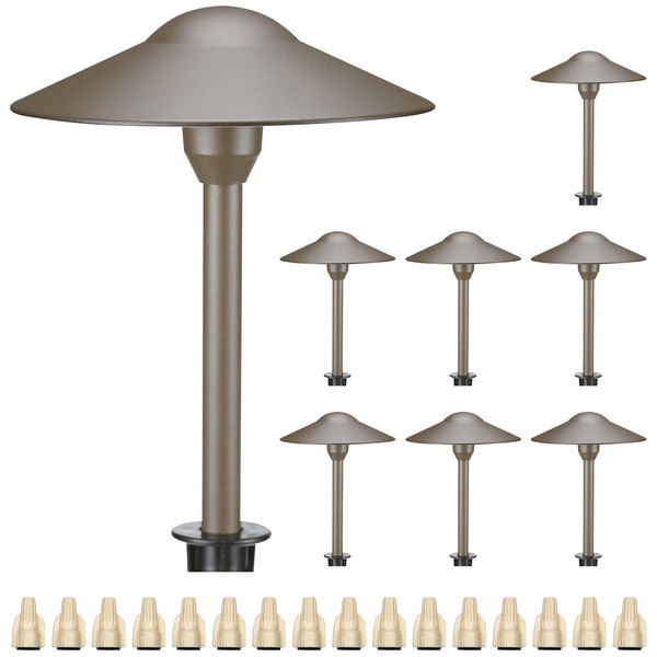 Lumina Low Voltage Landscape Lighting Cast-Aluminum Outdoor Path and Area Light Warm White 3W G4 LED Bulb and ABS Heavy Duty Ground Stake Included for Yard Walkway Lawn - Bronze PAL0101-BZLED8 (8PK)