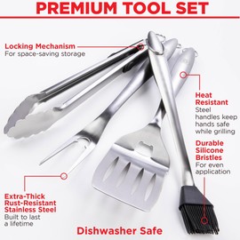 Alpha Grillers Grilling Accessories - BBQ Accessories Grill Gifts for Men Dad Him Husband Son Boyfriend Birthday - Barbecue Grilling Tools Utensils Set with Spatula, Fork, Brush, Tongs Kit