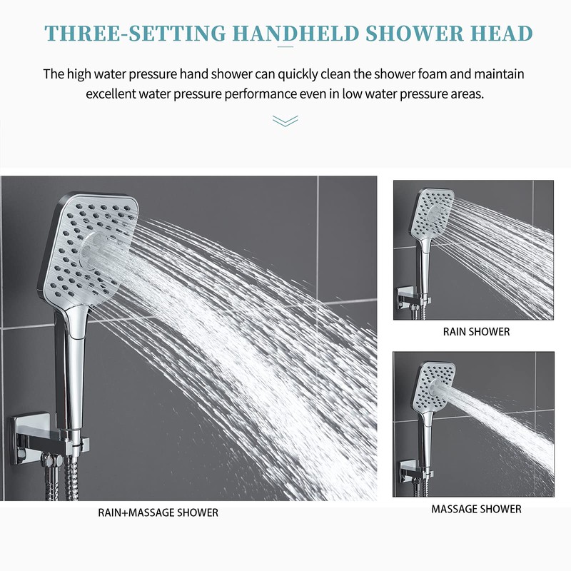 Gabrylly 3-Setting High Pressure Handheld Shower Head, Chrome（only shower head）