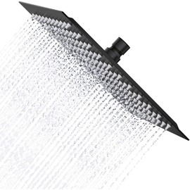 Drenky Rain Shower Head 10 Inches, Rain Shower Head Square Black Made of Stainless Steel A2 Shower Head Pressure Increasing with 121 Anti-limescale Nozzles Shower Head Rain Shower 25 x 25 cm