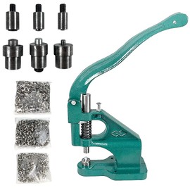 QWORK Heavy Duty Hand Press Eyelet Grommet Machine Punch Tool Kit – 3 Size Dies (#0 #2 #4) & 1500 Pcs Silver Grommets for Banner, Canvas & Leather Work
