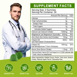 Calcium Citrate 1200mg with Vitamin D3 Supplement for Women and Men - Chewable Calcium Magnesium Zinc D3 K2 Gummies Supplement for Bone, Teeth, Immune Support, Apple Flavor - 60 Gummies