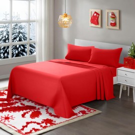 ARTALL Soft Microfiber Bed Sheet Set 4-Piece with Deep Pocket Bedding - Full, Red