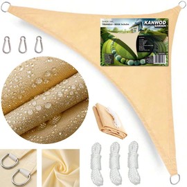 Kanwod Triangular Awning Waterproof 3 x 3 x 3 m, UV Protection, 180 g/m² Fabric, Includes Mounting Ropes, Rope Tension Awning for Balcony, Patio, Patio and Garden (Beige, 3 x 3 x 3 m)