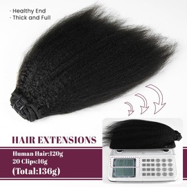 KRN Clip in Hair Extensions Real Human Hair, 136g 8pcs Natural Black Hair Extensions Clip ins for Black Women Full And Thick Kinky Straight Clip in Human Hair Extensions 20 Clips Easy to Wear 14 Inch