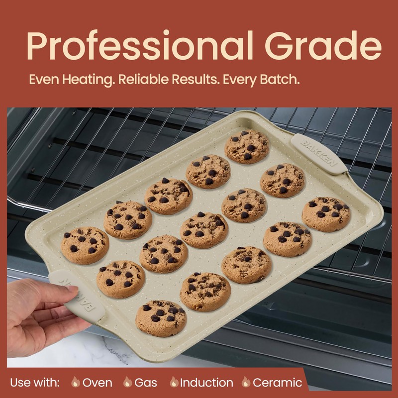 BAKKEN Cookie Sheets for Baking Nonstick Set - 3-Piece Stackable