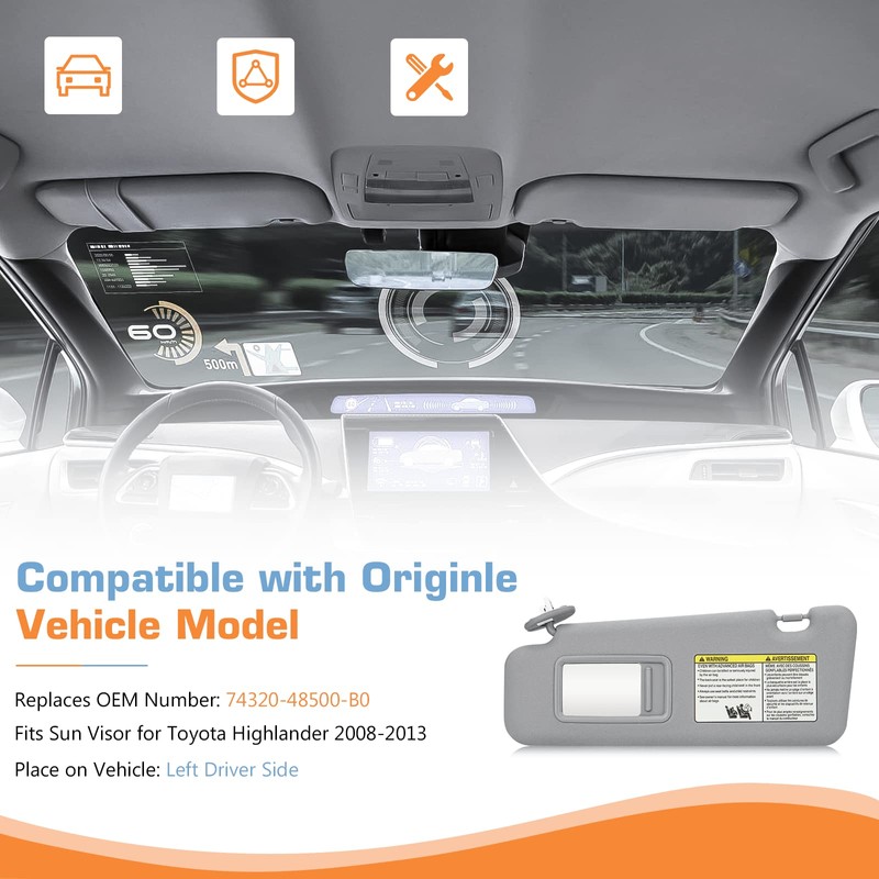 Hurotoms Left Driver Side Sun Visor Fit for Toyota Highlander