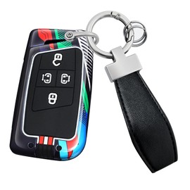 HIBEYO 4 Button Key Fob Cover Compatible with Volkswagen Passat Golf Alltrack Atlas Jetta Skoda Superb A7 Kodiaq Tiguan Accessories Metal Painted Key Shell with Leather Keychains-4 Button Black