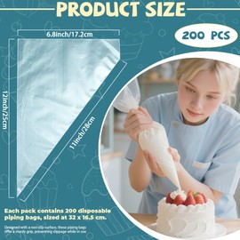 DLOnline 10 Inch Disposable Piping Bags 200PCS, Icing Piping Bags for Frosting, Thickened Non-Slip and Anti-Burst Pastry Bags for all Size Tips Couplers and Baking Cookies Candy Supplies Kits